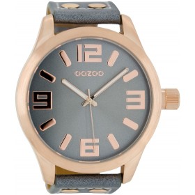 OOZOO Timepieces 51mm Rosegold Blue Leather Strap C1104
